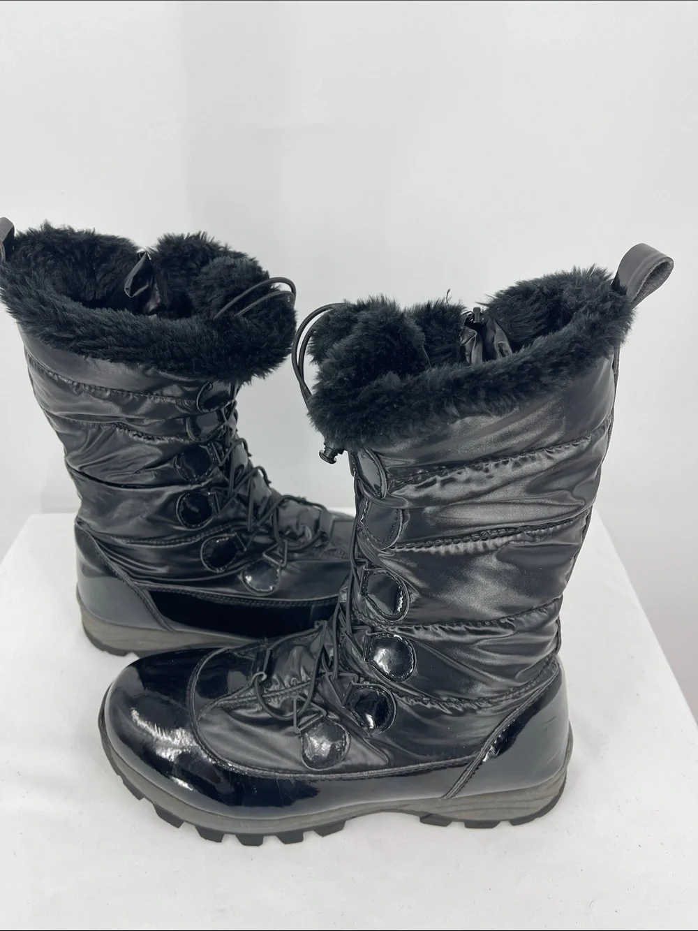 Storm Black Women's Winter Rain Boots with Faux Fur Trim SIZE 10 M